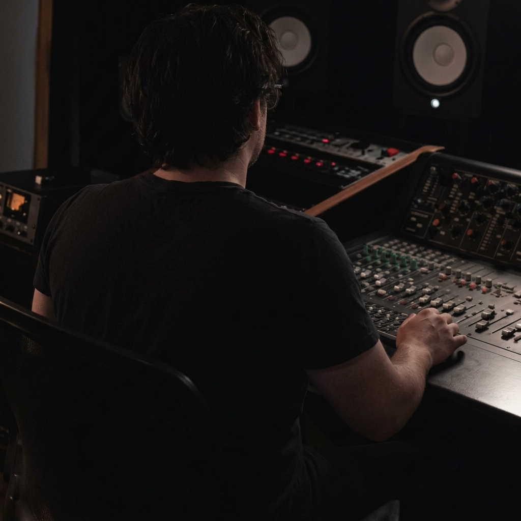 Samuel Santana at the mixing desk in the studio